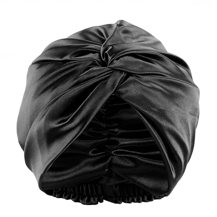 Beaa 100% mulberry silk hair wrap bonnet turban in black colour (midnight option)